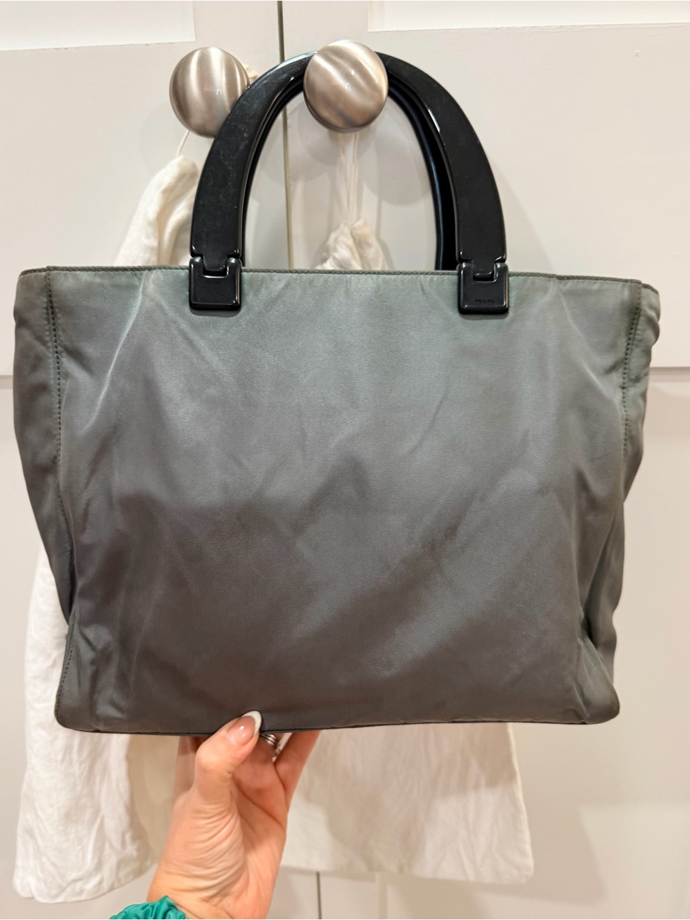 Prada Vintage 
Tessuto Nylon Top Handle Bag & LARGE Prada Dustie 🔺